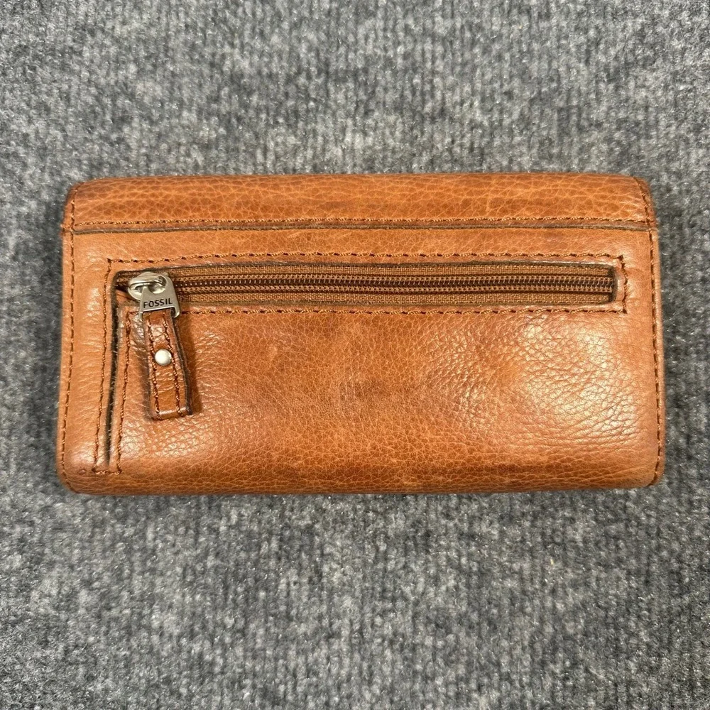 Fossil Long Live Vintage Brown Leather Trifold Wallet Organizer